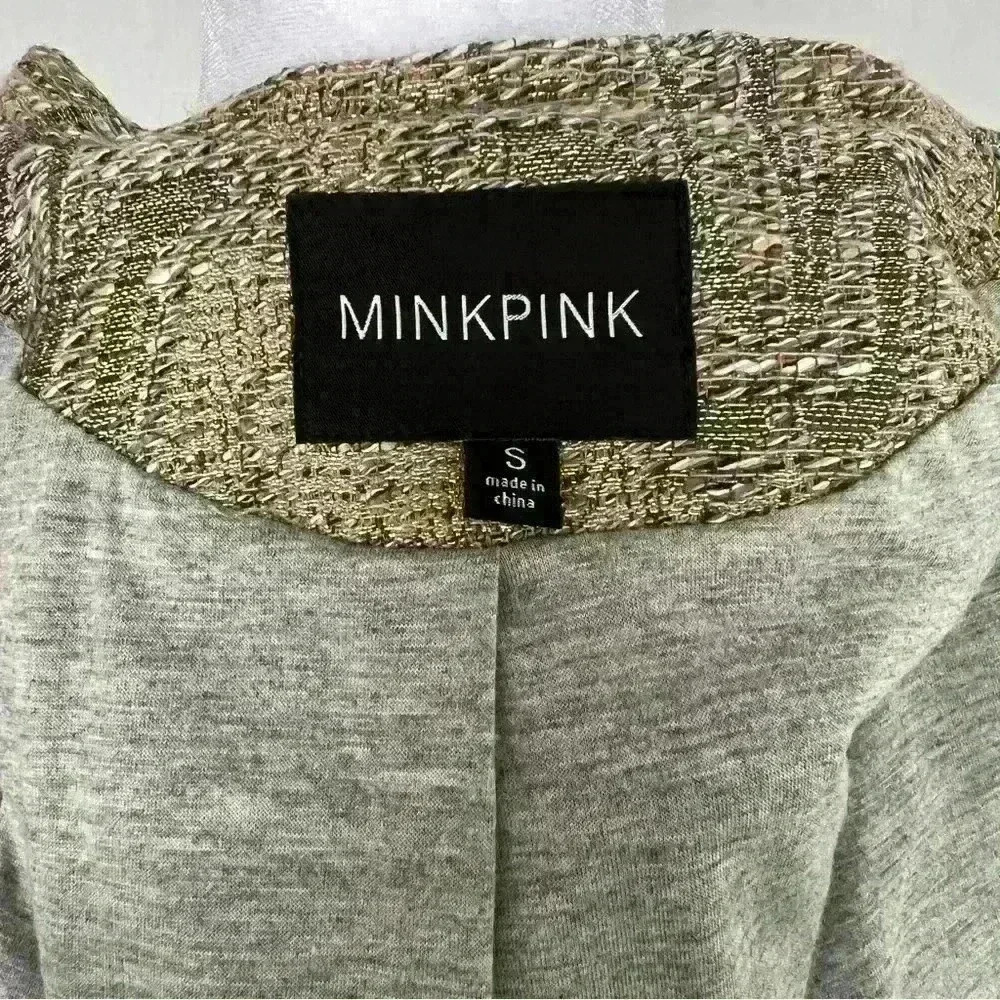 MinkPink olive, tan and metallic lined jacket with zipper detail. - Picture 15 of 16